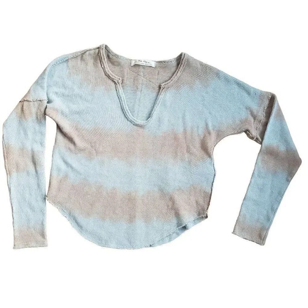 Free People Come And Get It Slouchy V Neck Washed Tie Dye Top